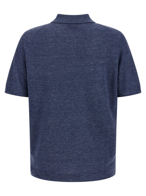 Brunello Cucinelli Blue Linen Polo Shirt
