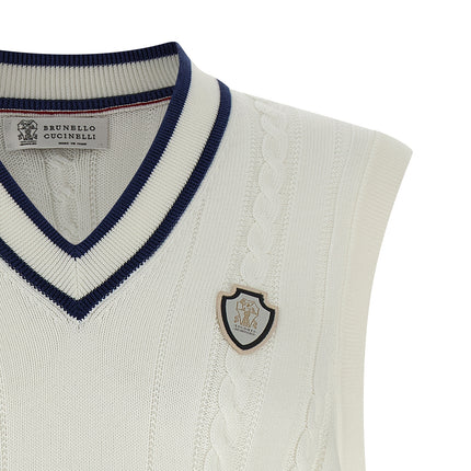 Brunello Cucinelli White Cotton Sleeveles Sweater