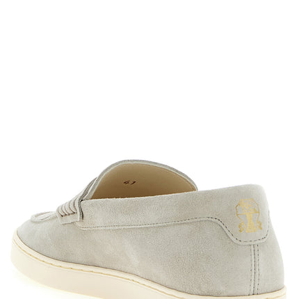 Brunello Cucinelli Gray Calfskin Slip-On Loafers