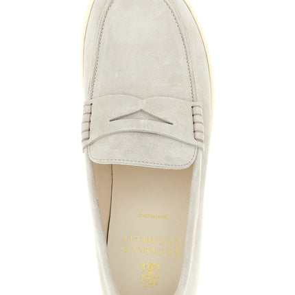 Brunello Cucinelli Gray Calfskin Slip-On Loafers