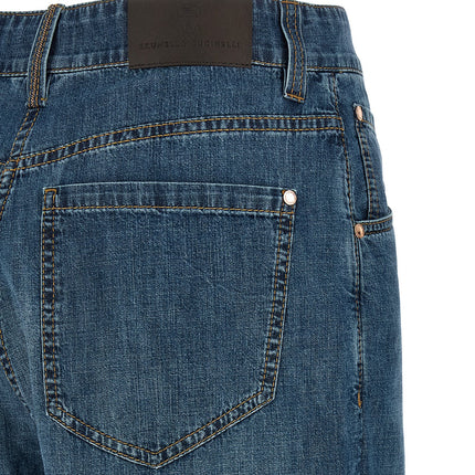 Brunello Cucinelli Blue Cotton Relaxed Fit Jeans
