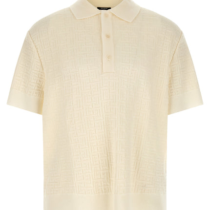 Balmain White Wool Polo Shirt