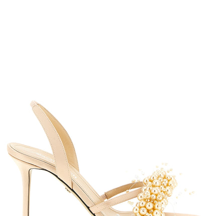 MACH & MACH Gold Satin Stiletto Heel Sandals