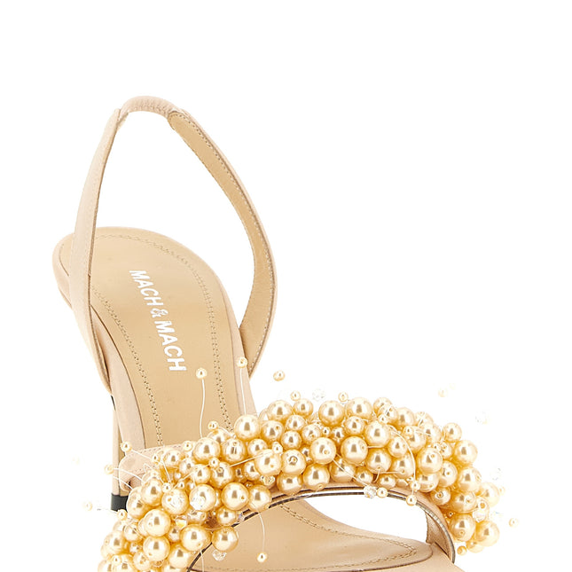 MACH & MACH Gold Satin Stiletto Heel Sandals