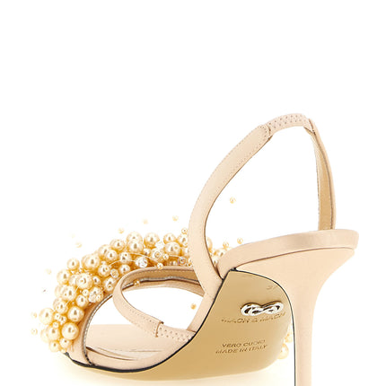 MACH & MACH Gold Satin Stiletto Heel Sandals