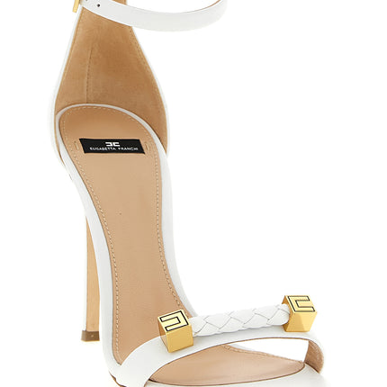 Elisabetta Franchi White Leather Stiletto Heel Sandals