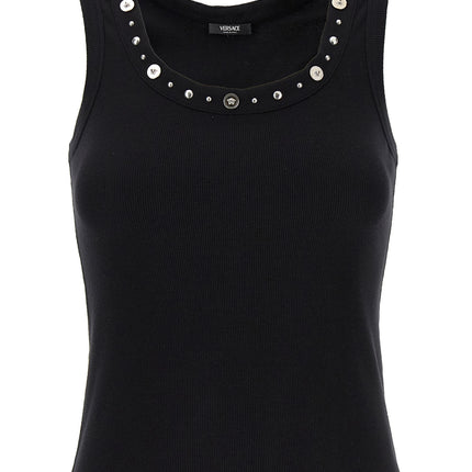 Versace Black Cotton Sleeveles T-Shirt