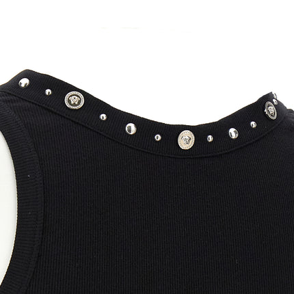 Versace Black Cotton Sleeveles T-Shirt
