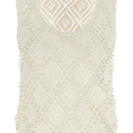 Twinset White Cotton Sleeveles T-Shirt