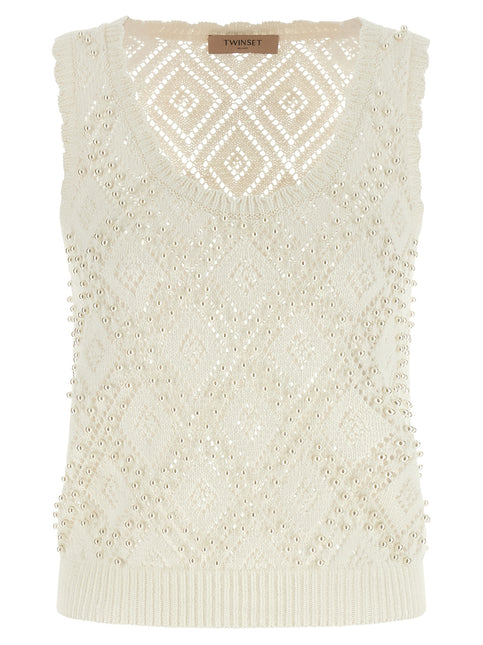 Twinset White Cotton Sleeveles T-Shirt Twinset