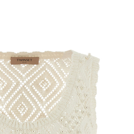 Twinset White Cotton Sleeveles T-Shirt