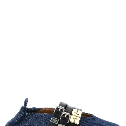Ganni Blue Organic Cotton Ballet Flats