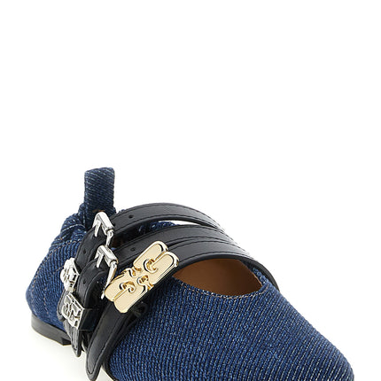 Ganni Blue Organic Cotton Ballet Flats