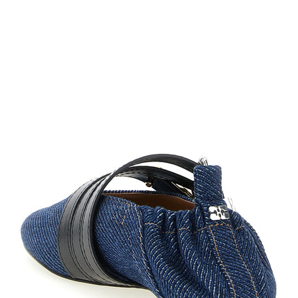 Ganni Blue Organic Cotton Ballet Flats