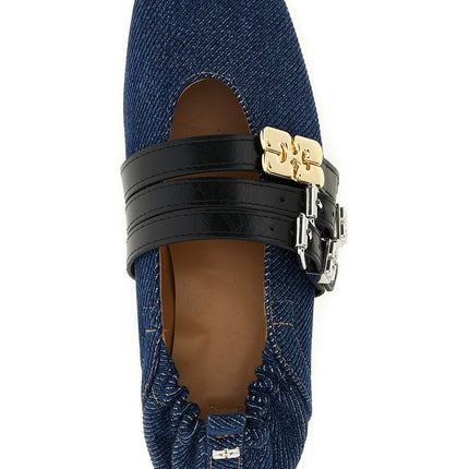 Ganni Blue Organic Cotton Ballet Flats