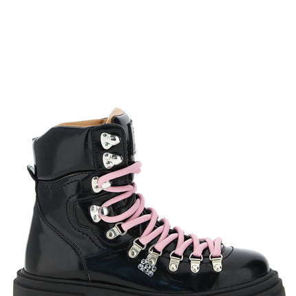 Ganni Black Polyester Lace-Up Boots