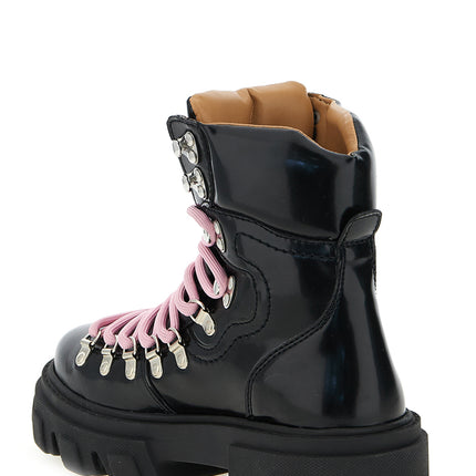 Ganni Black Polyester Lace-Up Boots