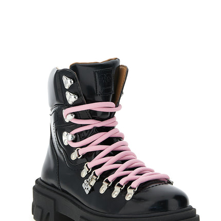 Ganni Black Polyester Lace-Up Boots