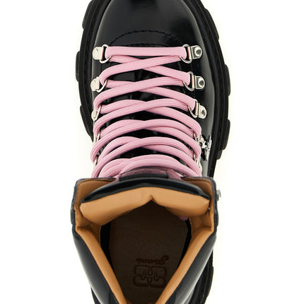 Ganni Black Polyester Lace-Up Boots