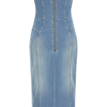 Elisabetta Franchi Blue Cotton Midi Dress