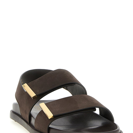 Tod's Brown Calfskin Flat Sandals