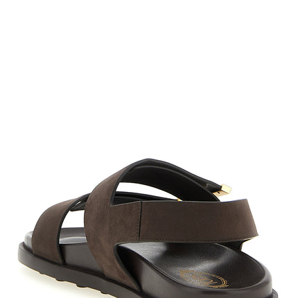 Tod's Brown Calfskin Flat Sandals