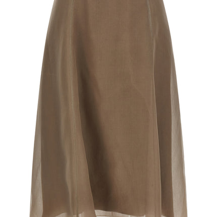 Brunello Cucinelli Beige Silk Midi Skirt