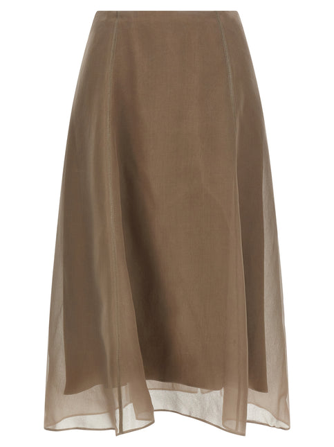 Brunello Cucinelli Beige Silk Midi Skirt
