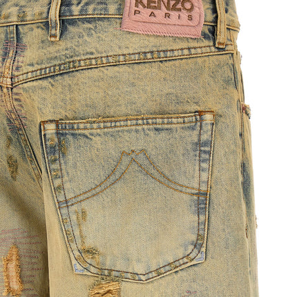 Kenzo Bicolor Cotton Straight-Leg Jeans