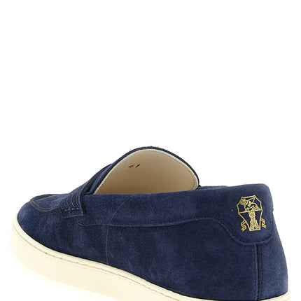 Brunello Cucinelli Blue Calfskin Slip-On Loafers