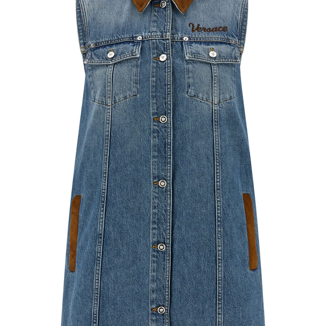 Versace Blue Cotton Short Dress