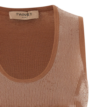 Twinset Brown Cotton Sleeveles T-Shirt