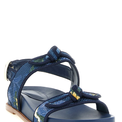 Alexandre Birman Blue Cowhide Flat Sandals