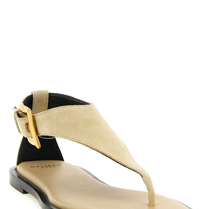 Balmain Beige Calfskin Flat Sandals