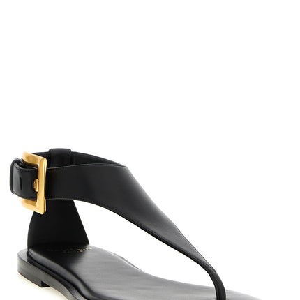 Balmain Black Lamb Leather Flat Sandals