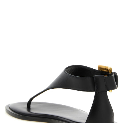 Balmain Black Lamb Leather Flat Sandals
