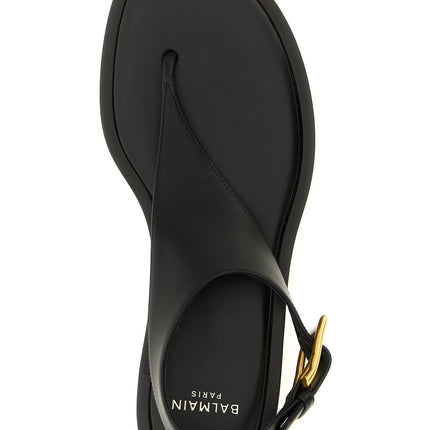 Balmain Black Lamb Leather Flat Sandals