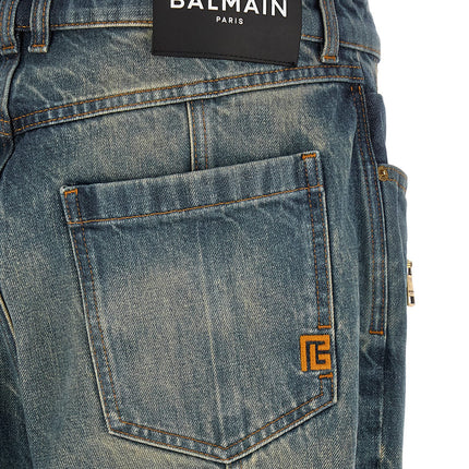 Balmain Blue Cotton Straight-Leg Jeans