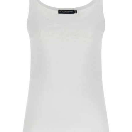 Dolce & Gabbana White Cotton Sleeveles T-Shirt