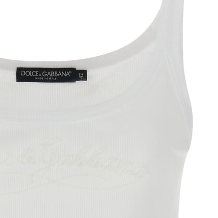 Dolce & Gabbana White Cotton Sleeveles T-Shirt