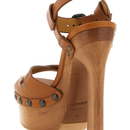 Dsquared² Brown Calfskin Stiletto Heel Sandals
