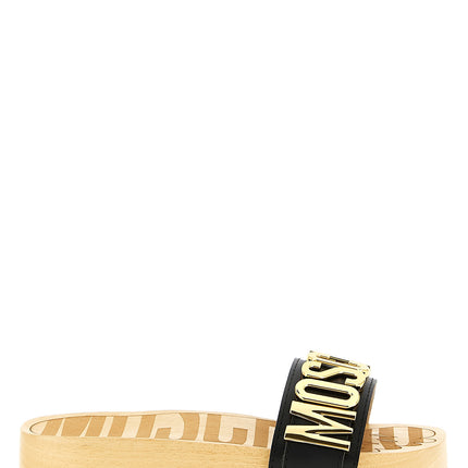 Moschino Black Calfskin Slides