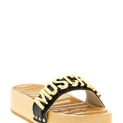 Moschino Black Calfskin Slides