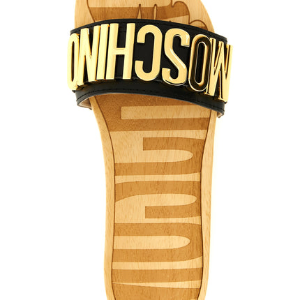 Moschino Black Calfskin Slides