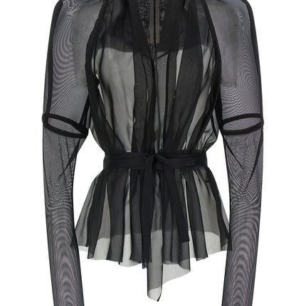 Rick Owens Black Silk Full-Length Jacket