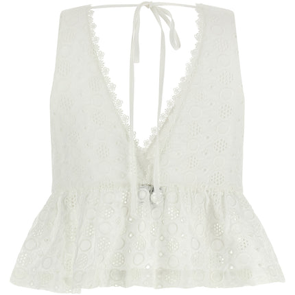 PINKO White Cotton Sleeveles T-Shirt