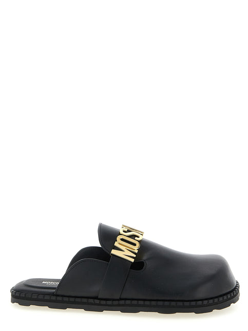Moschino Black Calfskin Clogs