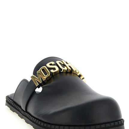 Moschino Black Calfskin Clogs