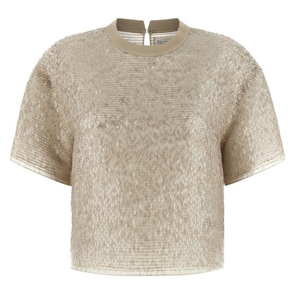 Brunello Cucinelli Beige Silk T-Shirt