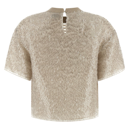 Brunello Cucinelli Beige Silk T-Shirt